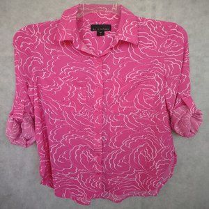 Attention Button Down Blouse Pink White Size Medium Long Sleeve EUC